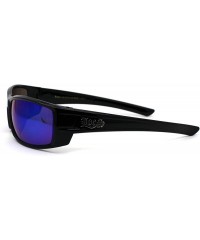 Rectangular Locs Mens Rectangular Warp Gangster Cholo Sunglasses - Black Teal Mirror - CI19672CIIS $8.57