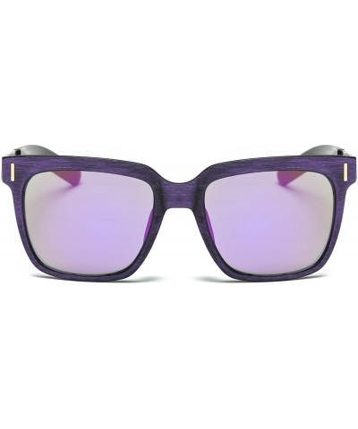 Square Unisex UV Protection Polarized Vintage Woodlike Frame Sunglasses For Men/Women - Purple/Purple - CS199UDHMIT $31.88