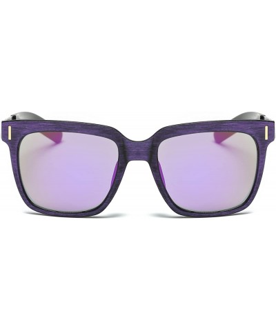 Square Unisex UV Protection Polarized Vintage Woodlike Frame Sunglasses For Men/Women - Purple/Purple - CS199UDHMIT $18.88