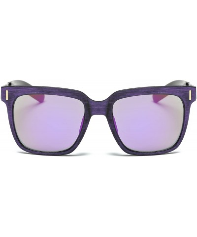 Square Unisex UV Protection Polarized Vintage Woodlike Frame Sunglasses For Men/Women - Purple/Purple - CS199UDHMIT $18.88