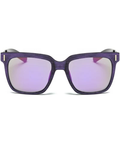 Square Unisex UV Protection Polarized Vintage Woodlike Frame Sunglasses For Men/Women - Purple/Purple - CS199UDHMIT $30.62