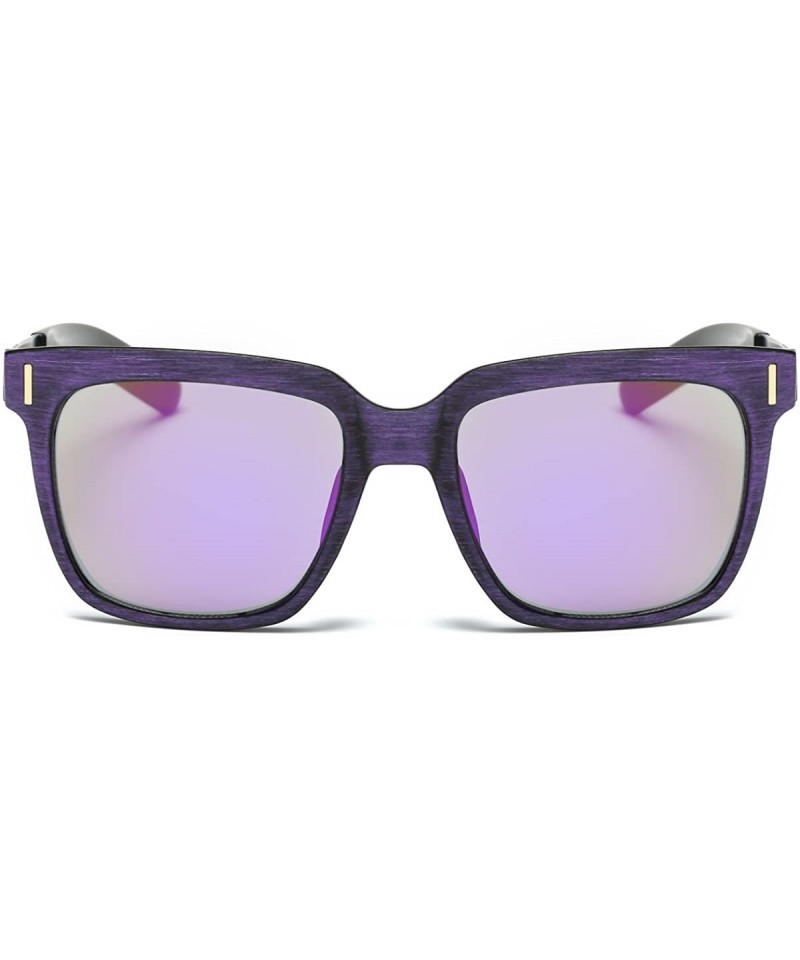 Square Unisex UV Protection Polarized Vintage Woodlike Frame Sunglasses For Men/Women - Purple/Purple - CS199UDHMIT $18.88