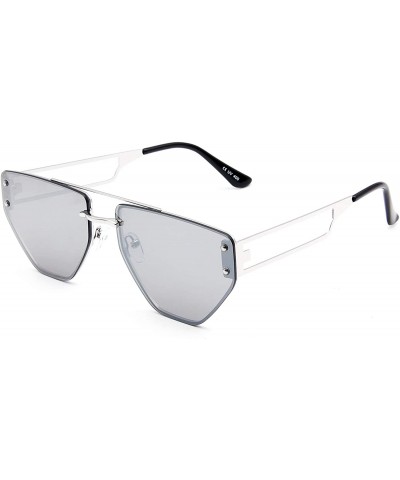 Square New Avaitor Sunglasses - Rimless Metal - Mirrored Lens - Unique Design Sun Glasses - Grey - C618WQCKI08 $18.32