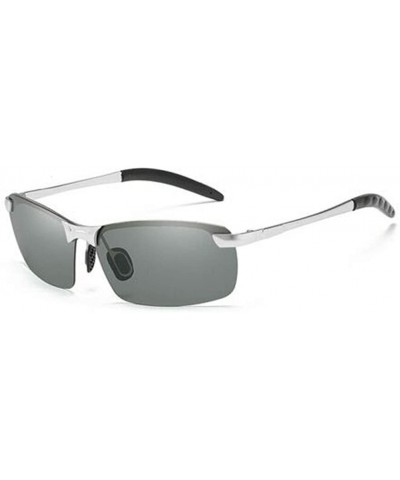 Oval Men's Photochromic Sunglasses with Polarized Lens for Outdoor 100% UV - Silver Grey - CK18WKI7CXU $19.01