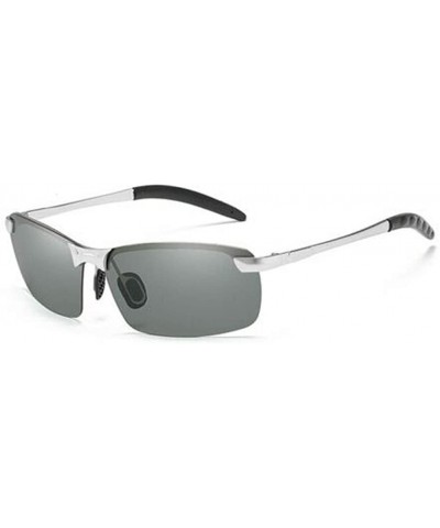 Oval Men's Photochromic Sunglasses with Polarized Lens for Outdoor 100% UV - Silver Grey - CK18WKI7CXU $12.85