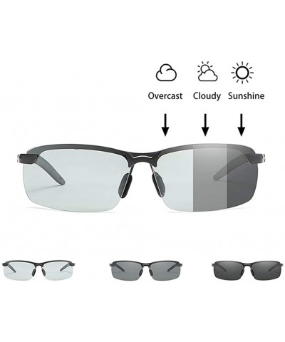 Oval Men's Photochromic Sunglasses with Polarized Lens for Outdoor 100% UV - Silver Grey - CK18WKI7CXU $12.85
