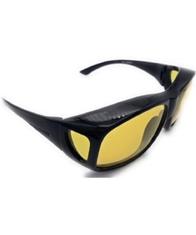 Wrap Polarized Night Driving Fit Over Wear Over Reading Glasses Sunglasses - Large 65MM - Black - C418NNOYRCO $13.16
