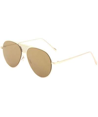 Aviator Color Mirror Flat Lens Dot Pattern Metal Cut Out Modern Round Aviator Sunglasses - Brown Gold - C5190ILMO70 $11.54
