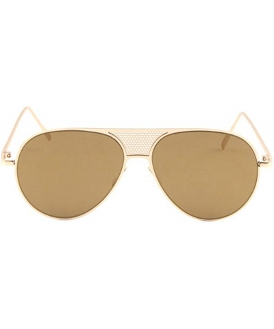 Aviator Color Mirror Flat Lens Dot Pattern Metal Cut Out Modern Round Aviator Sunglasses - Brown Gold - C5190ILMO70 $11.54
