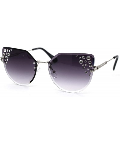 Rimless Womens Bevel Edge Rimless Oversize Cat Eye Rhinestone Sunglasses - Silver Smoke - C31932Y24LG $22.66