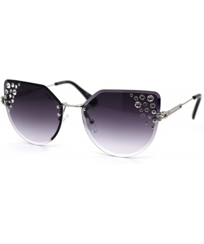 Womens Bevel Edge Rimless Oversize Cat Eye Rhinestone Sunglasses