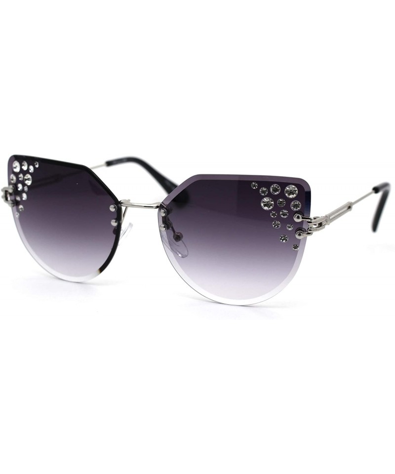 Rimless Womens Bevel Edge Rimless Oversize Cat Eye Rhinestone Sunglasses - Silver Smoke - C31932Y24LG $22.66