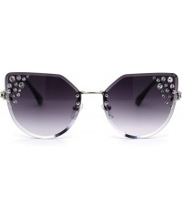 Rimless Womens Bevel Edge Rimless Oversize Cat Eye Rhinestone Sunglasses - Silver Smoke - C31932Y24LG $22.66