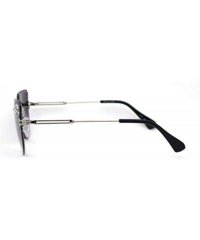 Rimless Womens Bevel Edge Rimless Oversize Cat Eye Rhinestone Sunglasses - Silver Smoke - C31932Y24LG $22.66