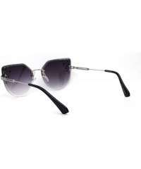 Rimless Womens Bevel Edge Rimless Oversize Cat Eye Rhinestone Sunglasses - Silver Smoke - C31932Y24LG $22.66