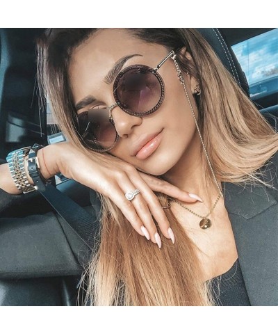 Round Vintage Fashion Round Sunglasses Women Luxury Retro RimlFrame Sun Glasses Lady FeShades NO Chain S018 - CG198AHRT8E $18.30