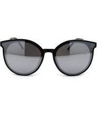 Round Womens Horned Round Designer Mod Plastic Sunglasses - Black Silver Mirror - CN18YNHENTU $10.78