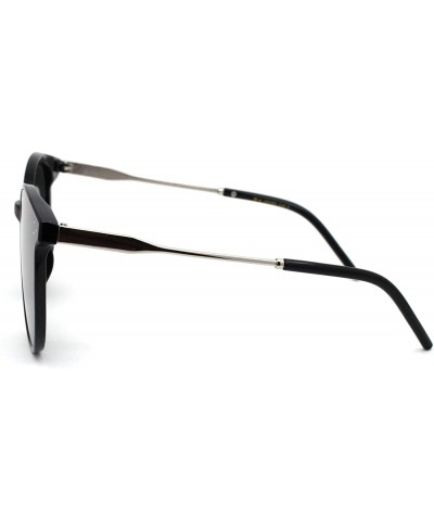 Round Womens Horned Round Designer Mod Plastic Sunglasses - Black Silver Mirror - CN18YNHENTU $10.78