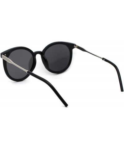 Round Womens Horned Round Designer Mod Plastic Sunglasses - Black Silver Mirror - CN18YNHENTU $10.78