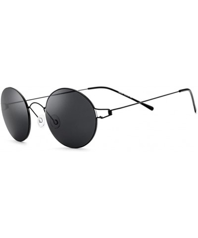 Rimless 100% Real Titanium No Screw Rimless Round Sunglasses For Men Women Ultralight - Black - CT1857GN7IE $68.30