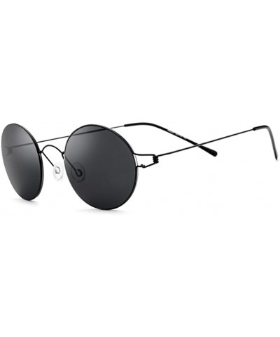 Rimless 100% Real Titanium No Screw Rimless Round Sunglasses For Men Women Ultralight - Black - CT1857GN7IE $35.95