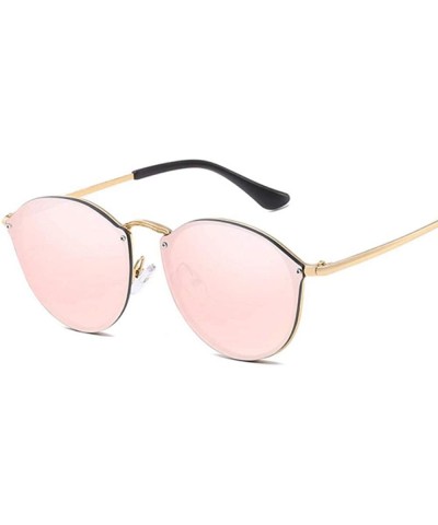 Aviator Round Sunglasses Vintage Brand Designer Black Mirror Sunglasses For GoldSilver - Goldpink - C618Y5UZ2S2 $18.73