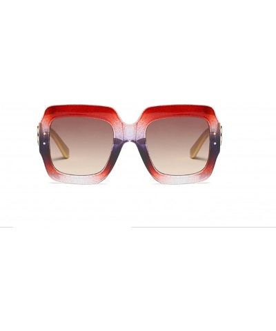 Square Oversized Square Woman Sunglasses Vintage Men Eyewear Luxury Retro Plastic Sun Glasses - Glitter-red/Coffee-brown - CB...