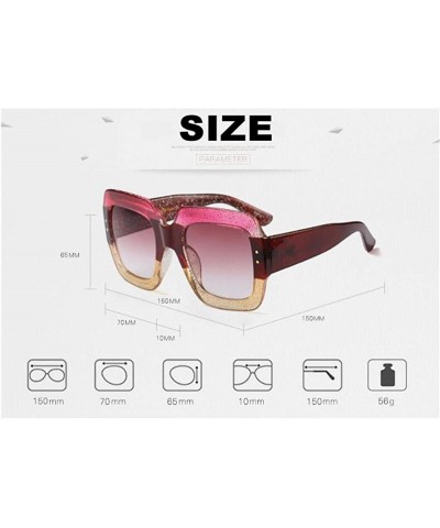 Square Oversized Square Woman Sunglasses Vintage Men Eyewear Luxury Retro Plastic Sun Glasses - Glitter-red/Coffee-brown - CB...