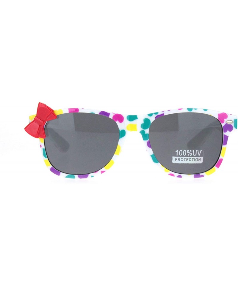 Rectangular Girls Fun Cute Pattern Bow Trim Plastic Horn Rim Sunglasses - Heart Red Bow - CG18NCIZCSN $11.28