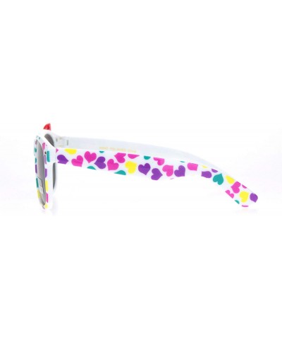 Rectangular Girls Fun Cute Pattern Bow Trim Plastic Horn Rim Sunglasses - Heart Red Bow - CG18NCIZCSN $11.28