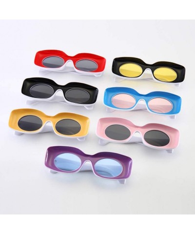 Rectangular Vintage Rectangular Sunglasses Women Colorful Female Sun Glasses for Party Decoration - White With Black - CJ18AL...