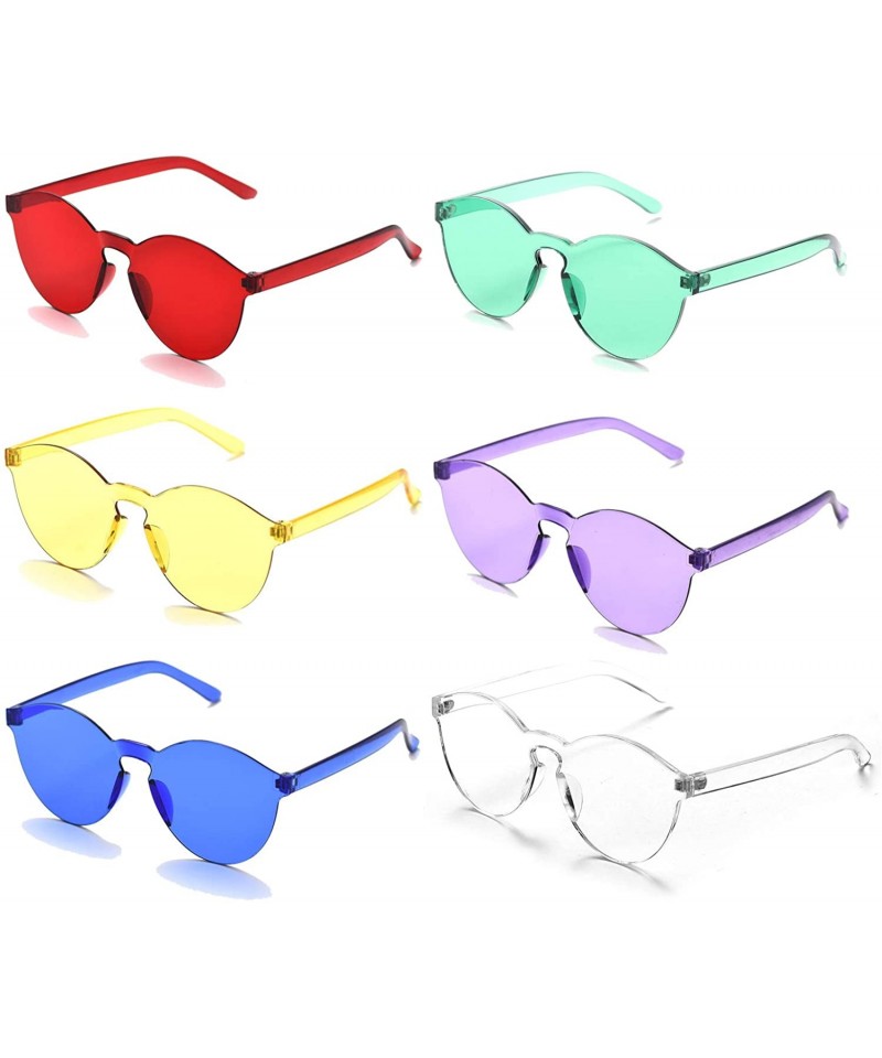 Semi-rimless 6 Pack Neon Rimless Sunglasses One Piece Transparent Candy Color Eyewear - Semi Round - C918TMODUUH $20.45