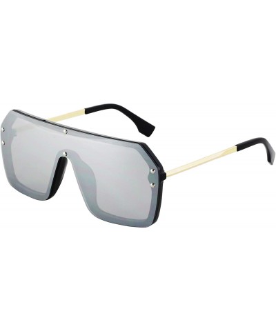 Oversized Retro Oversized Shield Sunglasses Rimless Flat Top Mirror Glasses Women Men - Silver and Orange - C318Y66DDWX $14.12
