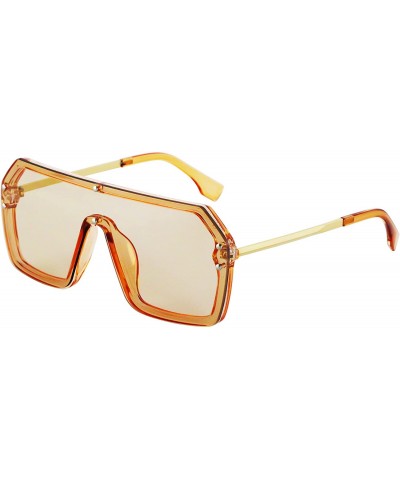 Oversized Retro Oversized Shield Sunglasses Rimless Flat Top Mirror Glasses Women Men - Silver and Orange - C318Y66DDWX $14.12