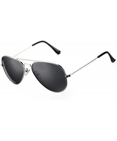 Sport Classic Polarized Aviator Sunglasses for Men Women Metal Frame Mirrored UV400 Lens - 58mm - 01 Silver/Black - CJ18NW5G5...