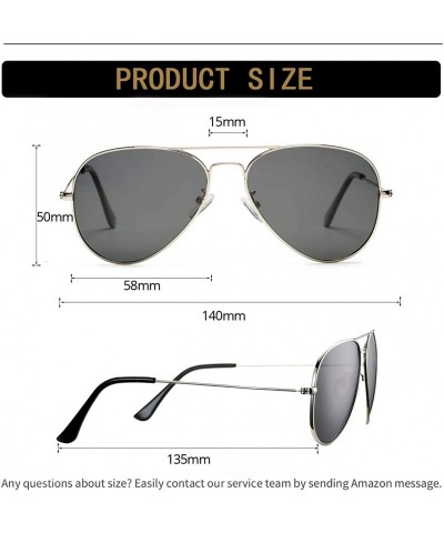 Sport Classic Polarized Aviator Sunglasses for Men Women Metal Frame Mirrored UV400 Lens - 58mm - 01 Silver/Black - CJ18NW5G5...