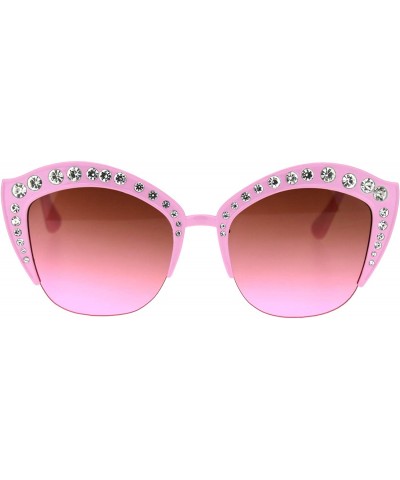 Cat Eye Womens Large Rhinestone Sparkling Half Rim Cat Eye Plastic Sunglasses - All Pink - C418STGLERH $12.64