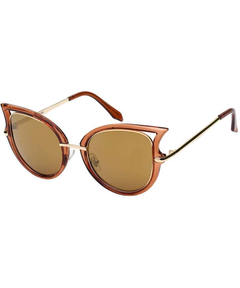 Cat Eye Chic Cut-Out Cat Eye Sunnies With Color Mirror Lens 32163-REV - Clear Brown - C512IK3V347 $12.38