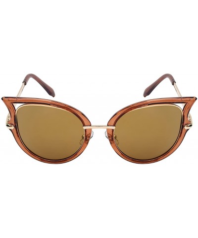 Cat Eye Chic Cut-Out Cat Eye Sunnies With Color Mirror Lens 32163-REV - Clear Brown - C512IK3V347 $12.38