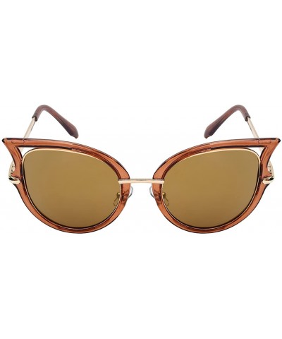 Cat Eye Chic Cut-Out Cat Eye Sunnies With Color Mirror Lens 32163-REV - Clear Brown - C512IK3V347 $12.38