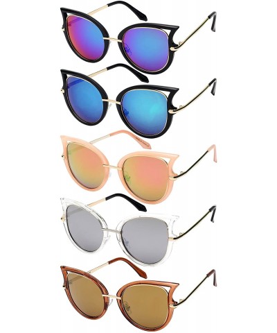 Cat Eye Chic Cut-Out Cat Eye Sunnies With Color Mirror Lens 32163-REV - Clear Brown - C512IK3V347 $12.38