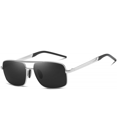 Square Polarized Square Sunglasses for Men Retro Classic sun glasses Women - Silver Grey - CL1929TMST2 $28.13