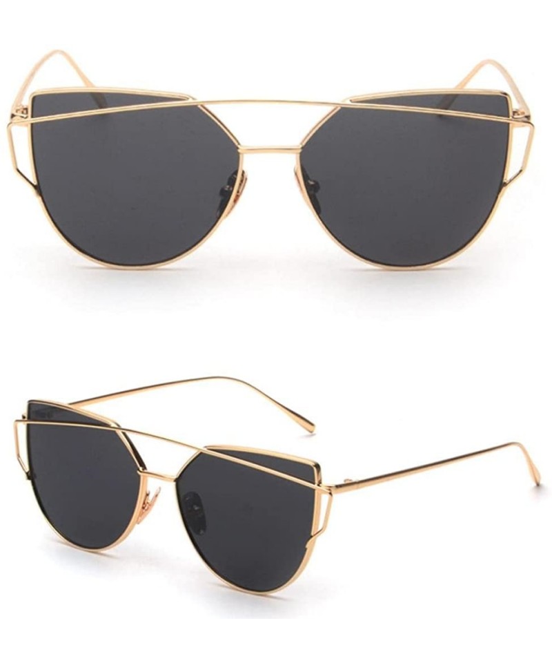 Semi-rimless Fashion Twin-Beams Classic Metal Frame Mirror Sunglasses Cat Eye Glasses Sunglasses For Women - Gold - CV18E4ON8...