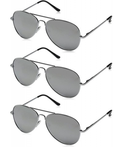 Aviator Premium Mirrored Aviator Top Gun Sunglasses w/ Spring Loaded Temples - 3-pack - Silver - C312ECUDT0X $27.84