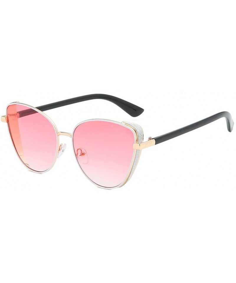 Rectangular Women's Fashion Cat Eye Shade Sunglasses Integrated Stripe Vintage Glasses Luxury Accessory (Pink) - Pink - CX195...