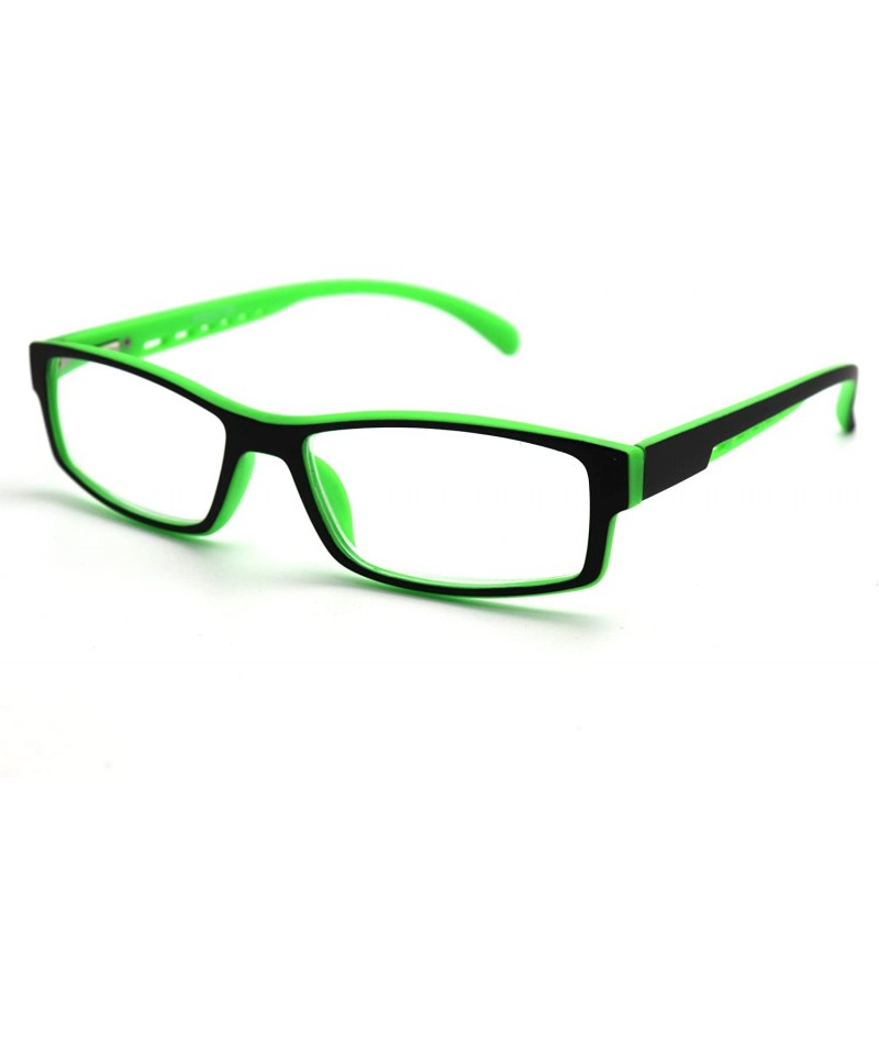 Rectangular Soft Matte Black w/ 2 Tone Reading Glasses Spring Hinge 0.74 Oz - Matte Black Green - CZ12C215KPL $35.57