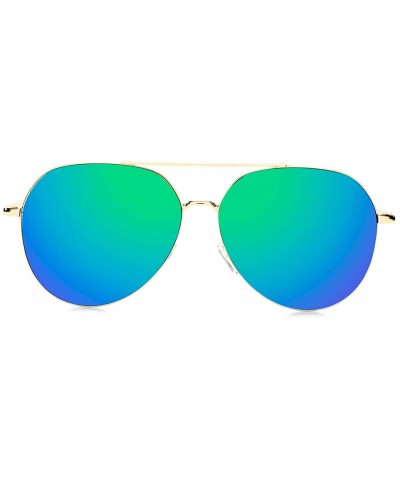 Oversized Aviator Mirrored Flat Lens Sunglasses Metal Frame for Men and Women UV400 - 62mm - Gold/Green Mirror - CH18OYYM4SN ...