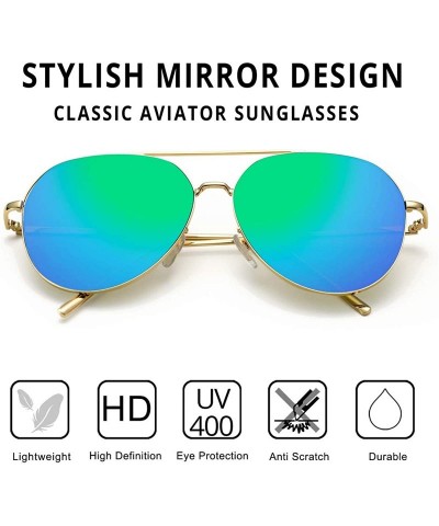 Oversized Aviator Mirrored Flat Lens Sunglasses Metal Frame for Men and Women UV400 - 62mm - Gold/Green Mirror - CH18OYYM4SN ...