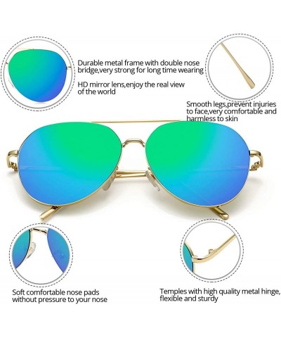 Oversized Aviator Mirrored Flat Lens Sunglasses Metal Frame for Men and Women UV400 - 62mm - Gold/Green Mirror - CH18OYYM4SN ...