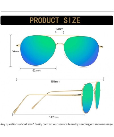 Oversized Aviator Mirrored Flat Lens Sunglasses Metal Frame for Men and Women UV400 - 62mm - Gold/Green Mirror - CH18OYYM4SN ...